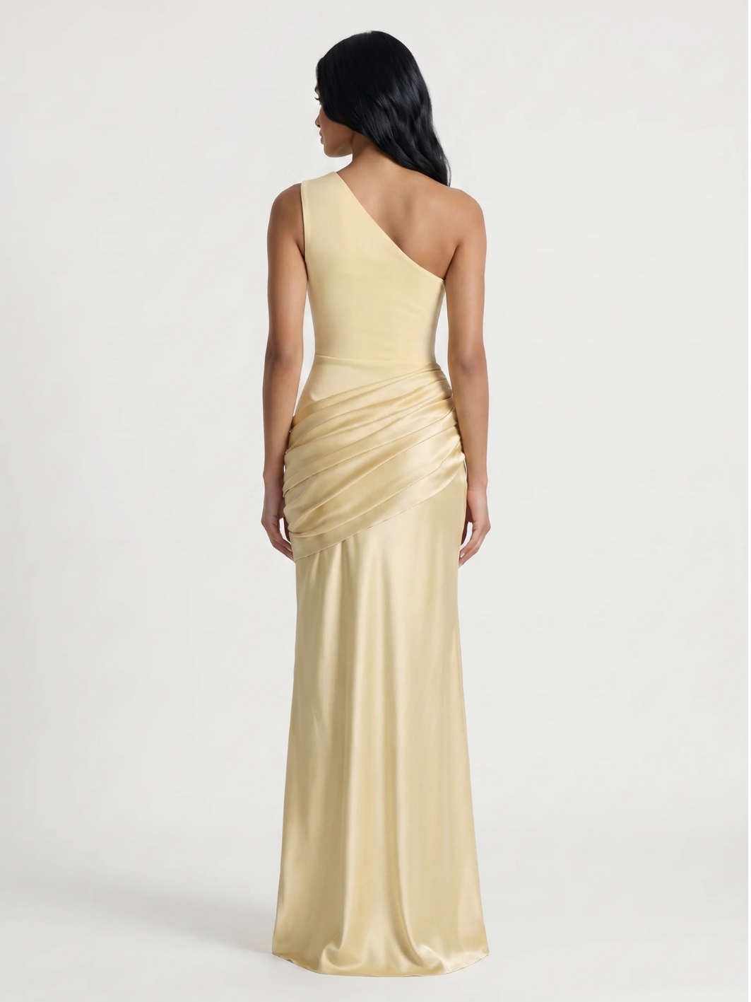 SERENA Women's One-Shoulder Draped Satin Column Maxi Dress