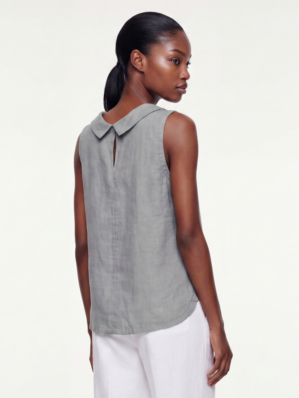 VIVIENNE Women's Sleeveless Roll-Collar Linen Top