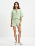 ADELAIDE Women's Pointelle Knit Collared Shirt & Shorts Set