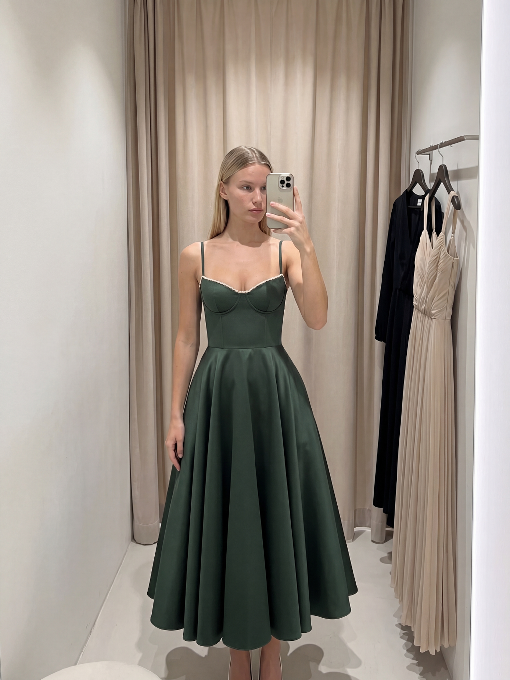 JOSEPHINE Women's Sweetheart Bustier Tulle Midi Dress with Pockets