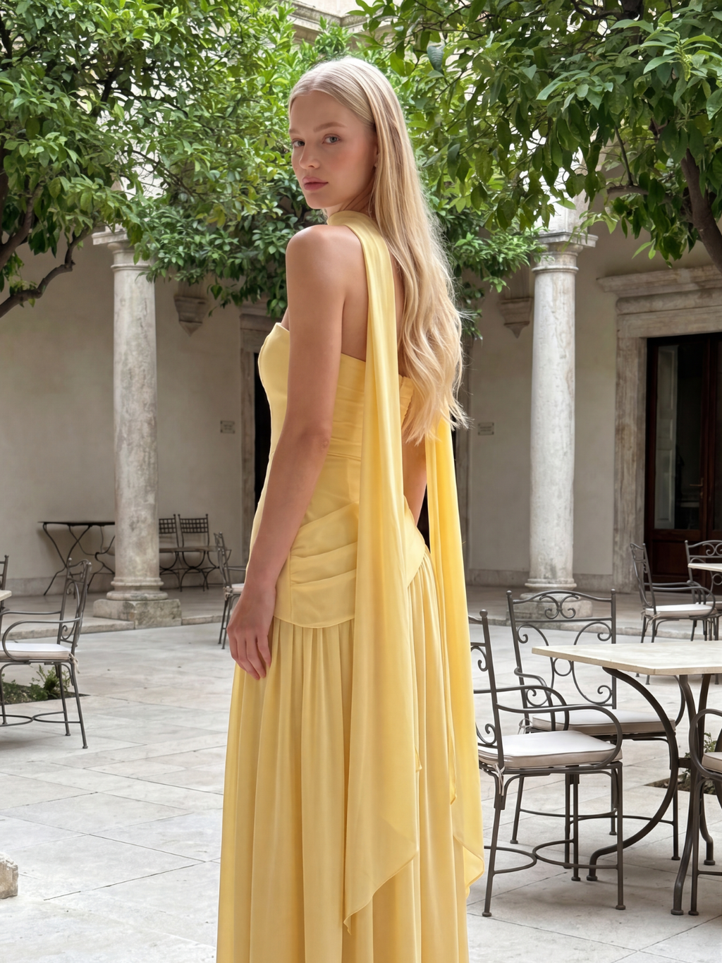 ISADORA Women's Strapless Asymmetric Contrast Maxi Dress with Choker