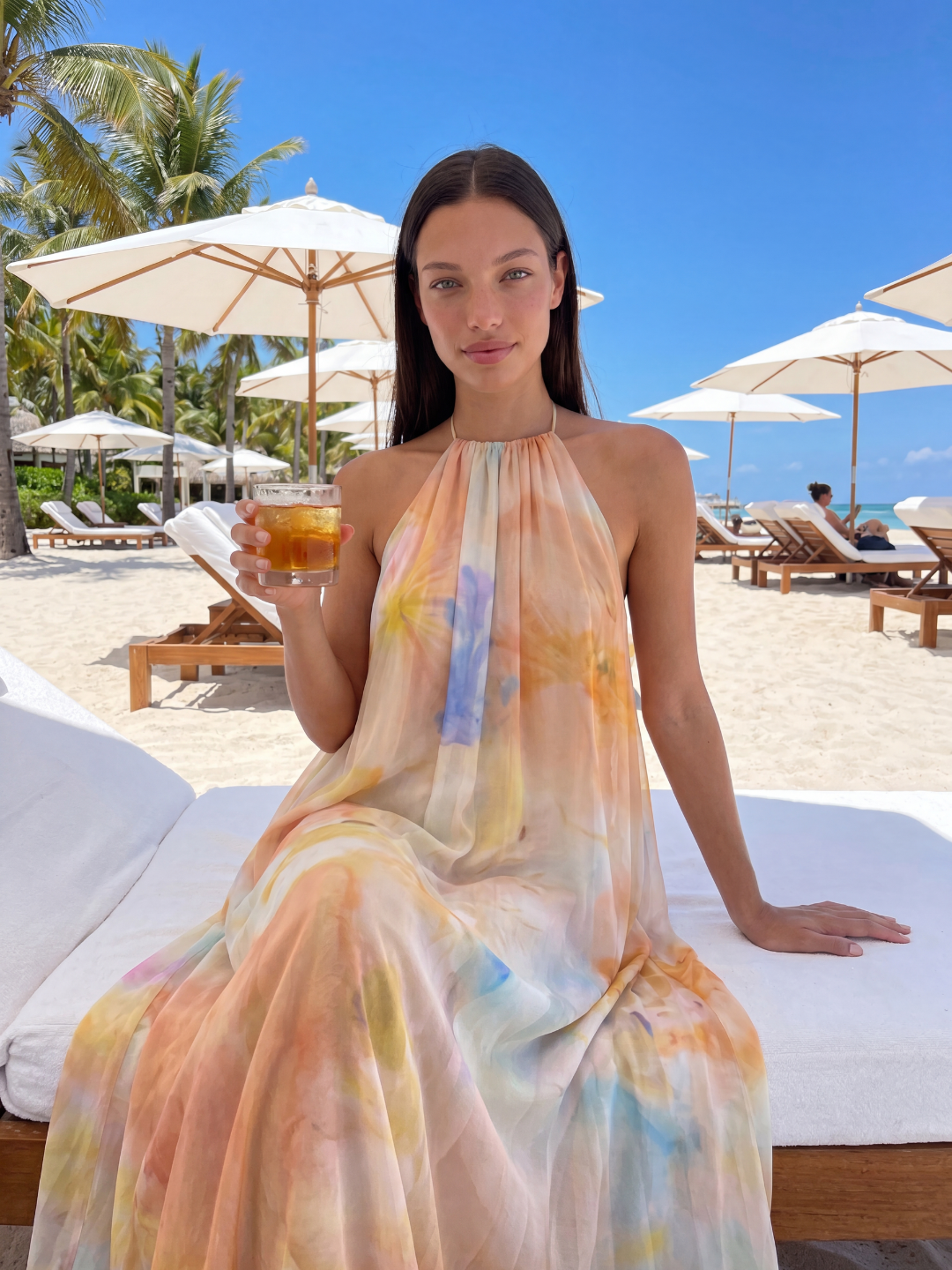 OPHELIA Women's Printed Halter Backless Flowing Maxi Dress