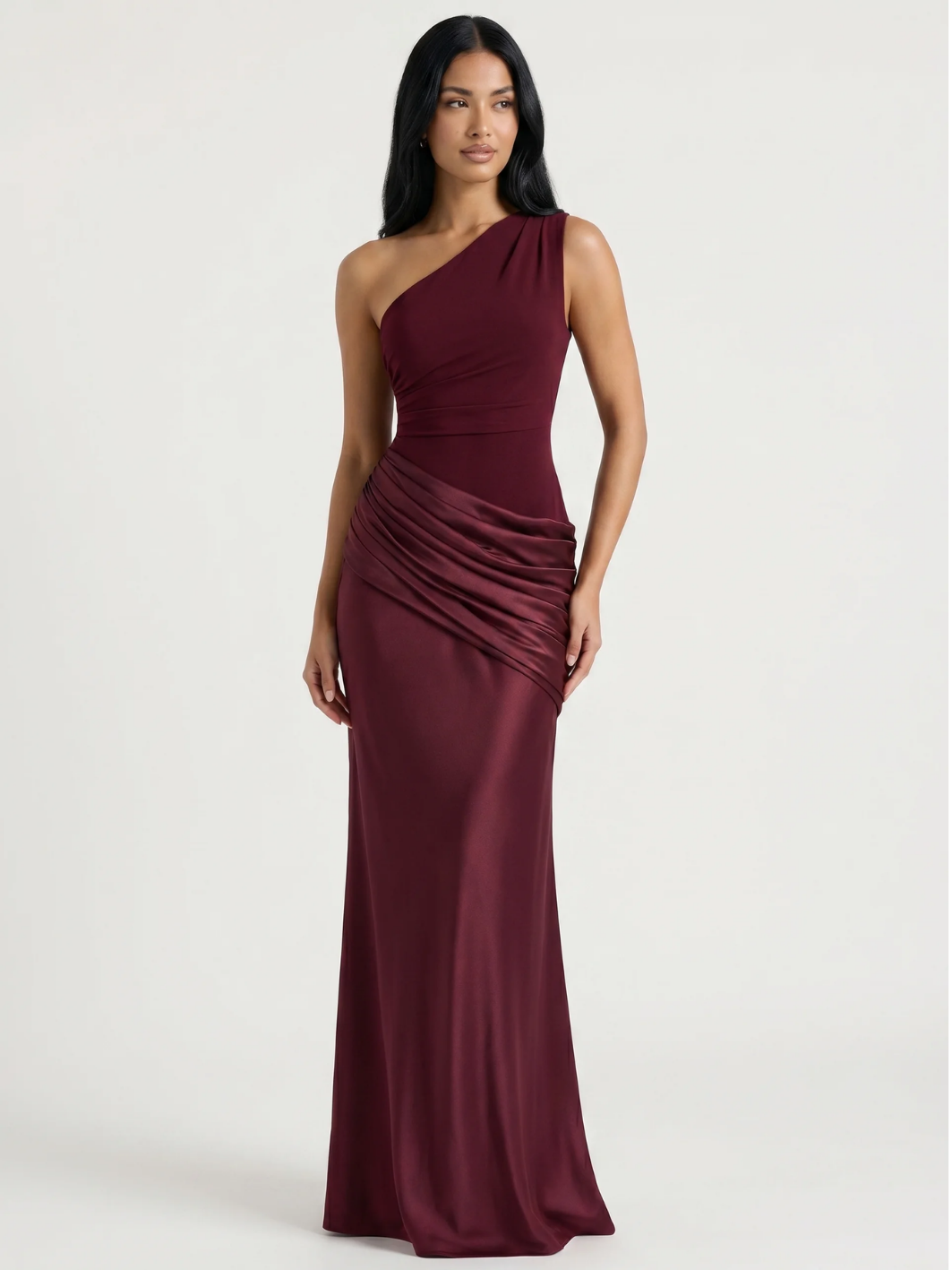 SERENA Women's One-Shoulder Draped Satin Column Maxi Dress