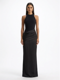 RILEY Women's Crew-Neck Maxi Dress with Satin Skirt