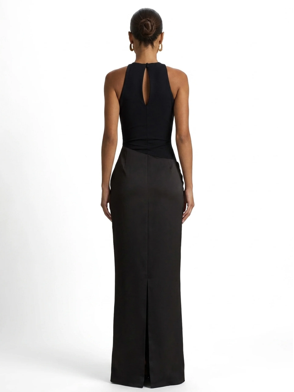 RILEY Women's Crew-Neck Maxi Dress with Satin Skirt