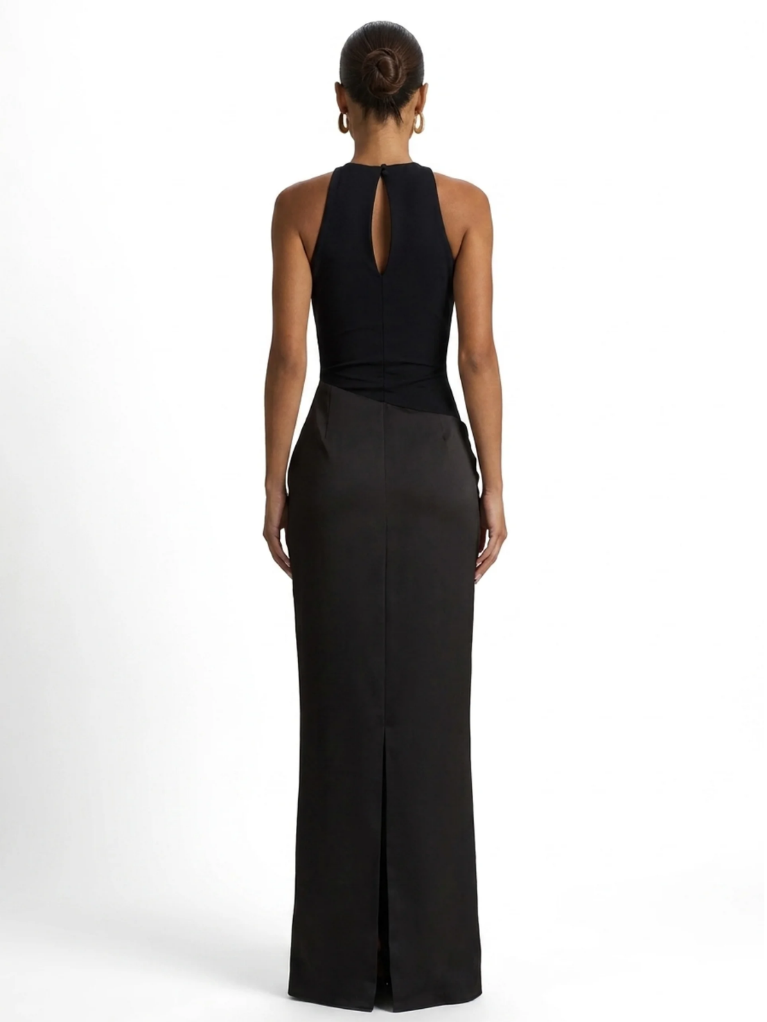 RILEY Women's Crew-Neck Maxi Dress with Satin Skirt