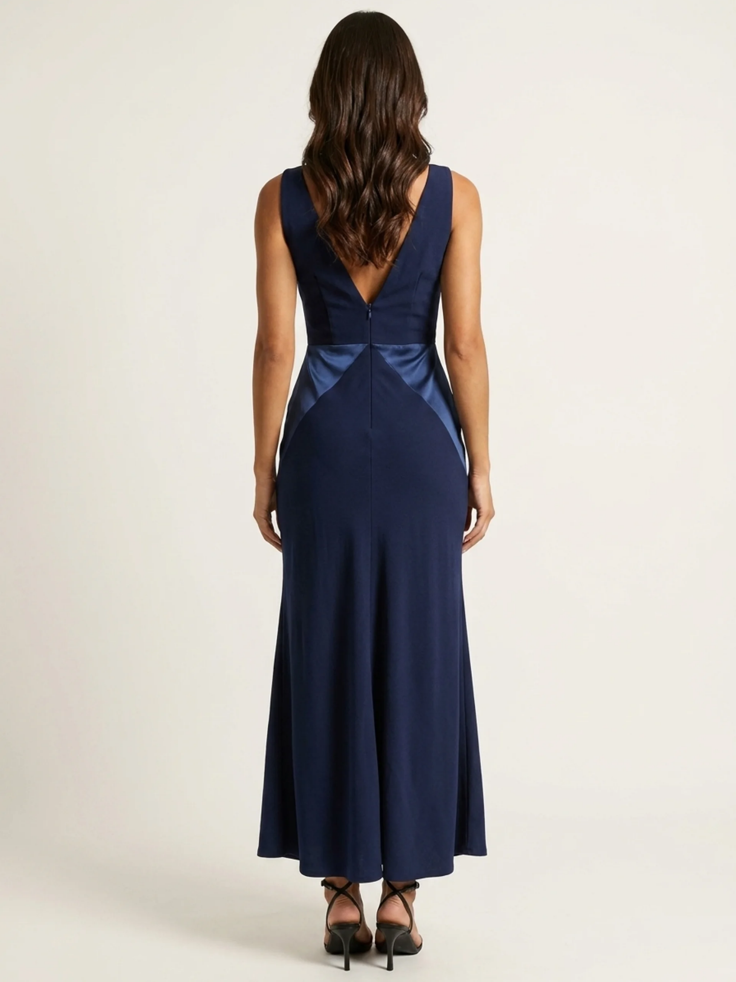 LIESEL Women's V-Neck Contrast Panel Satin Maxi Dress