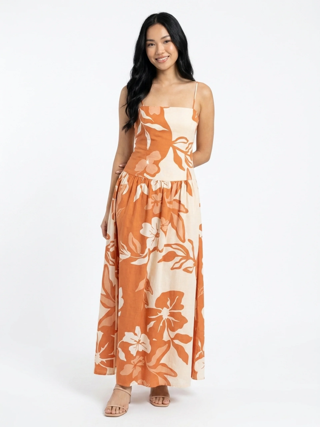 BEATRICE Women's Floral Print Strappy High-Waist Maxi Dress