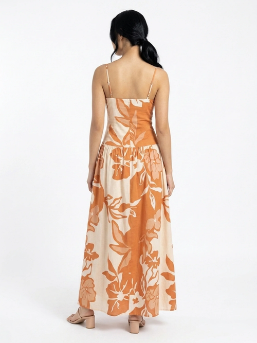 BEATRICE Women's Floral Print Strappy High-Waist Maxi Dress