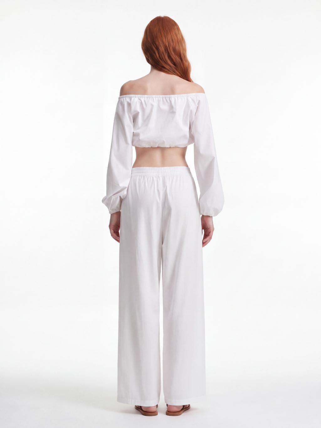 ADRIANA Women's Off-Shoulder Balloon-Sleeve Crop Top & Wide-Leg Pants Set