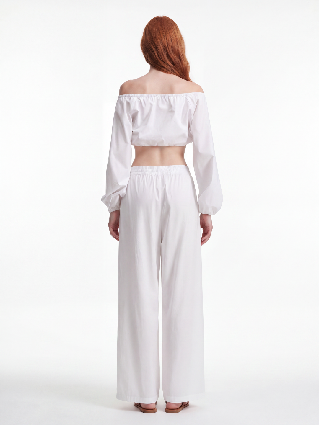 ADRIANA Women's Off-Shoulder Balloon-Sleeve Crop Top & Wide-Leg Pants Set