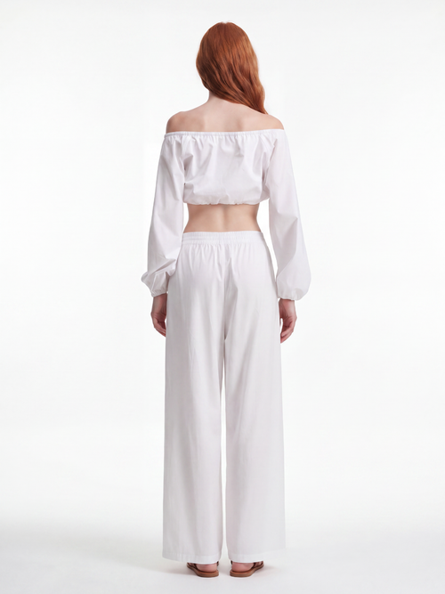 ADRIANA Women's Off-Shoulder Balloon-Sleeve Crop Top & Wide-Leg Pants Set