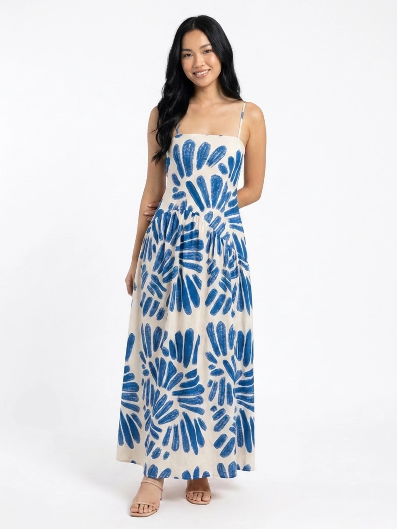 BEATRICE Women's Floral Print Strappy High-Waist Maxi Dress