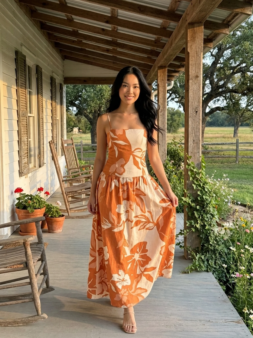 BEATRICE Women's Floral Print Strappy High-Waist Maxi Dress