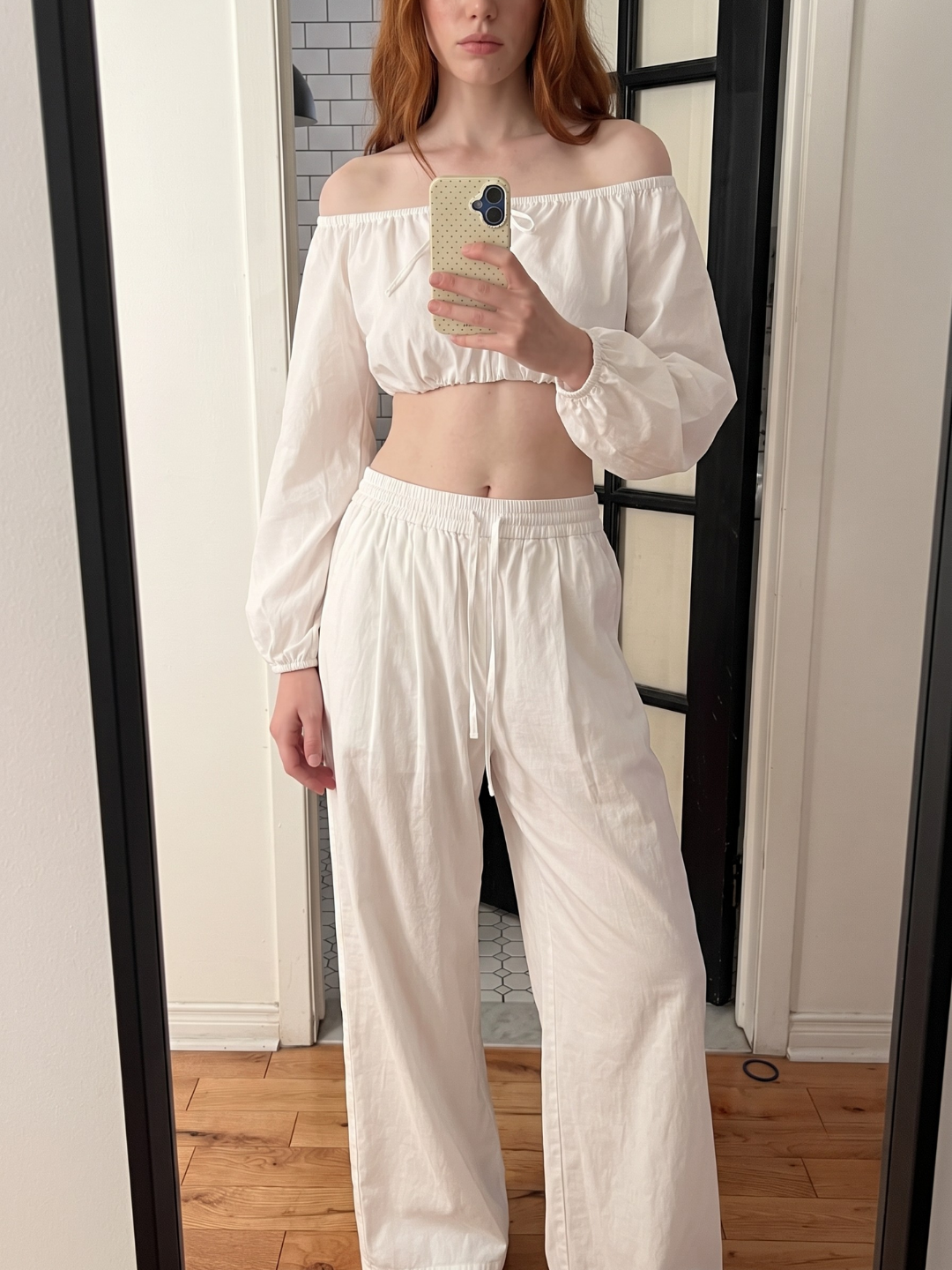 ADRIANA Women's Off-Shoulder Balloon-Sleeve Crop Top & Wide-Leg Pants Set
