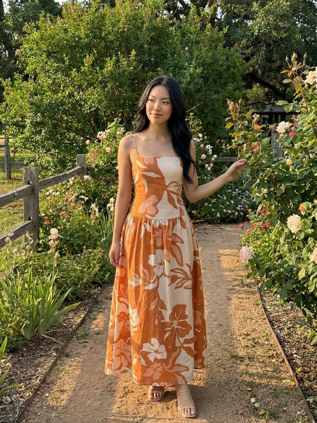 BEATRICE Women's Floral Print Strappy High-Waist Maxi Dress