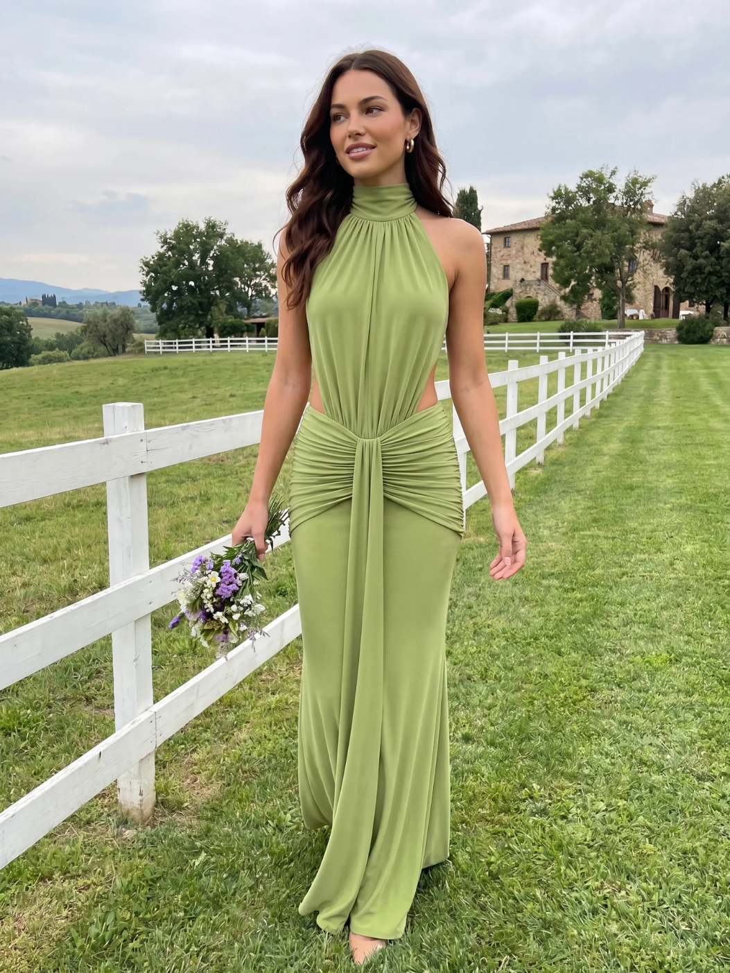ADELINE Women's Halter Neck Side-Cutout Ruched Waist Maxi Dress – LirenneWear