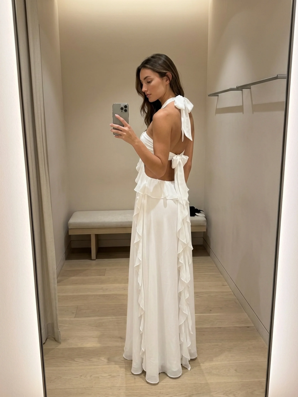 OCTAVIA Women's Halterneck Cut-Out Ruffle Maxi Dress