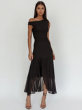 HELGA Women's Asymmetric Off-Shoulder Ruched Slit Maxi Dress