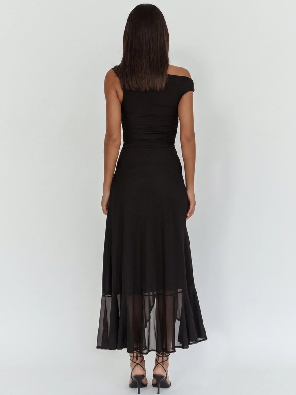 HELGA Women's Asymmetric Off-Shoulder Ruched Slit Maxi Dress