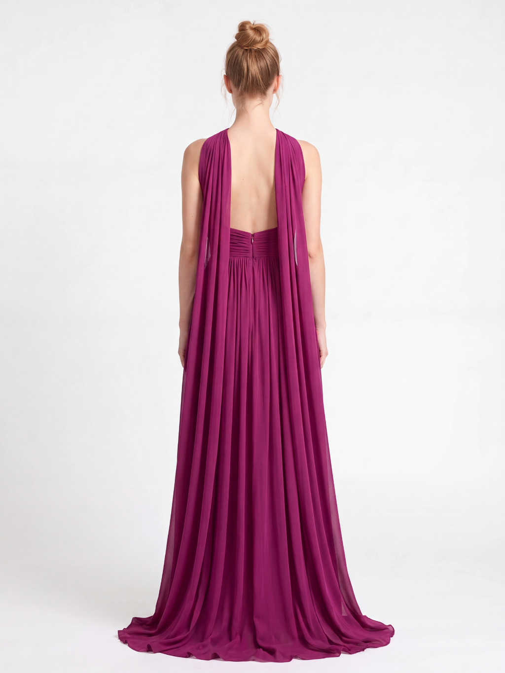 NATALIA Women's Halter Neck Ruched Keyhole Cutout Maxi Gown