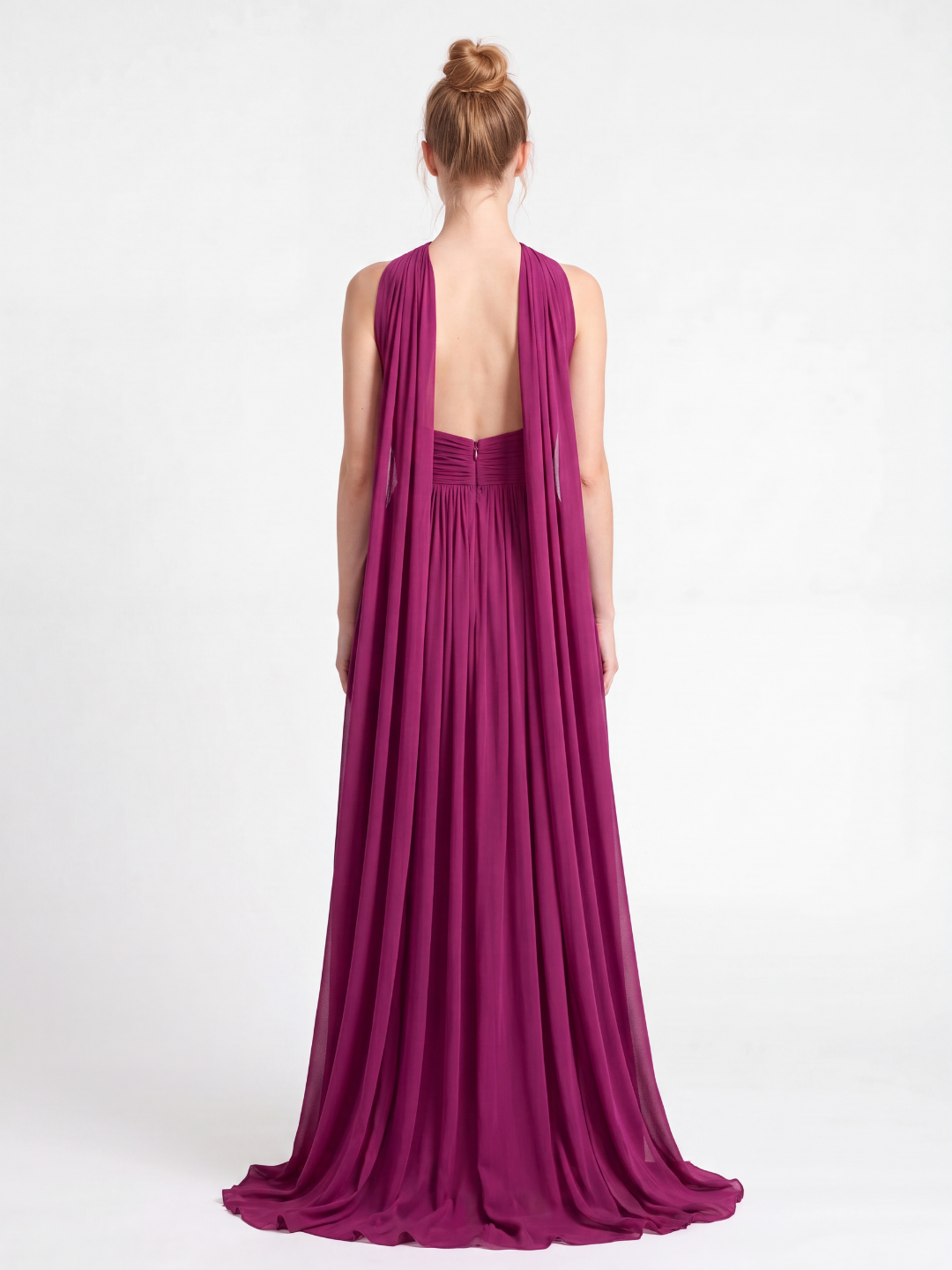 NATALIA Women's Halter Neck Ruched Keyhole Cutout Maxi Gown