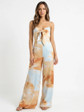 ARABELLA Women's Tie-Dye Print Tie-Front Wide-Leg Jumpsuit