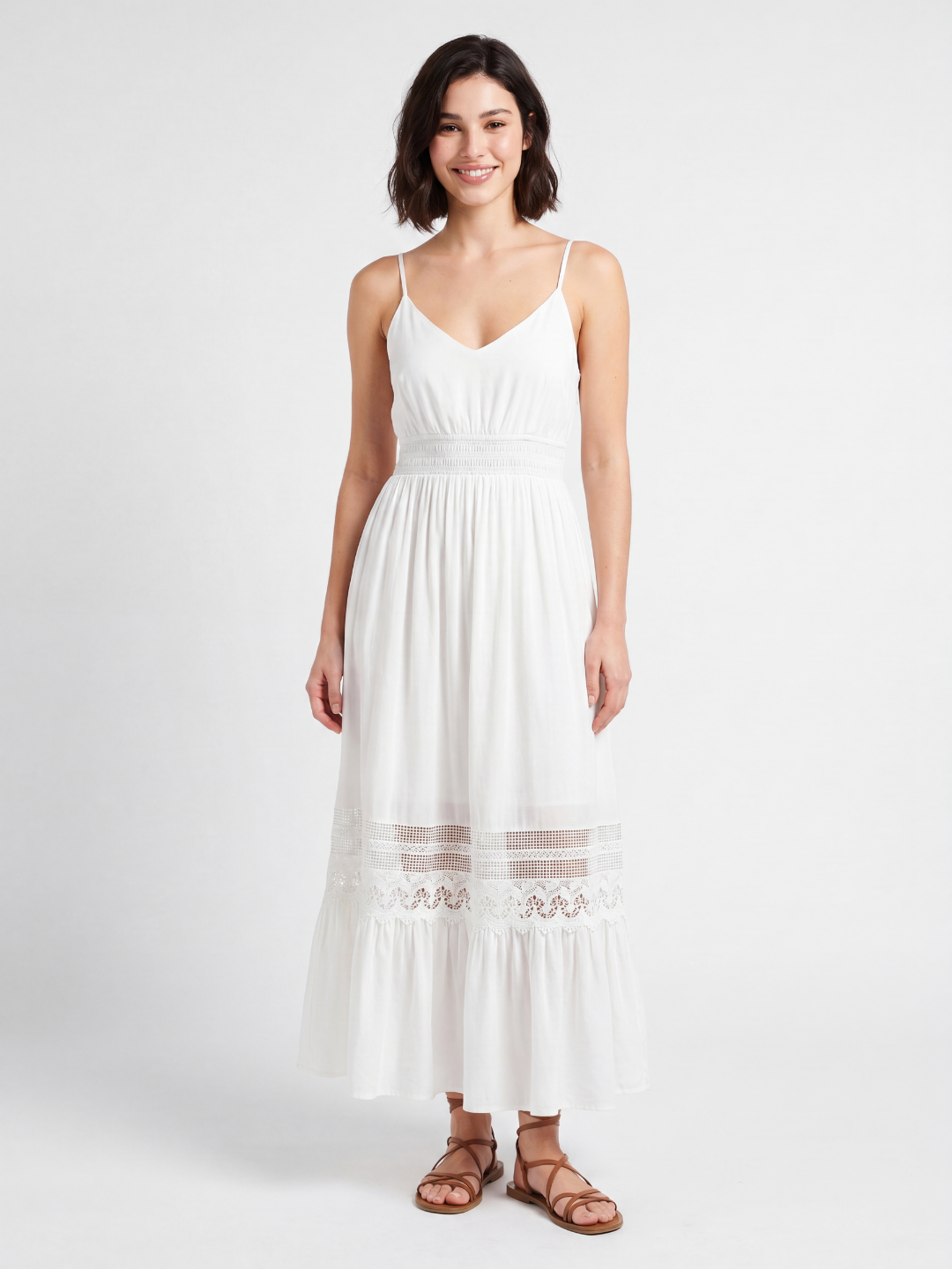 HEATHER Women's V-Neck Lace-Trim Maxi Dress