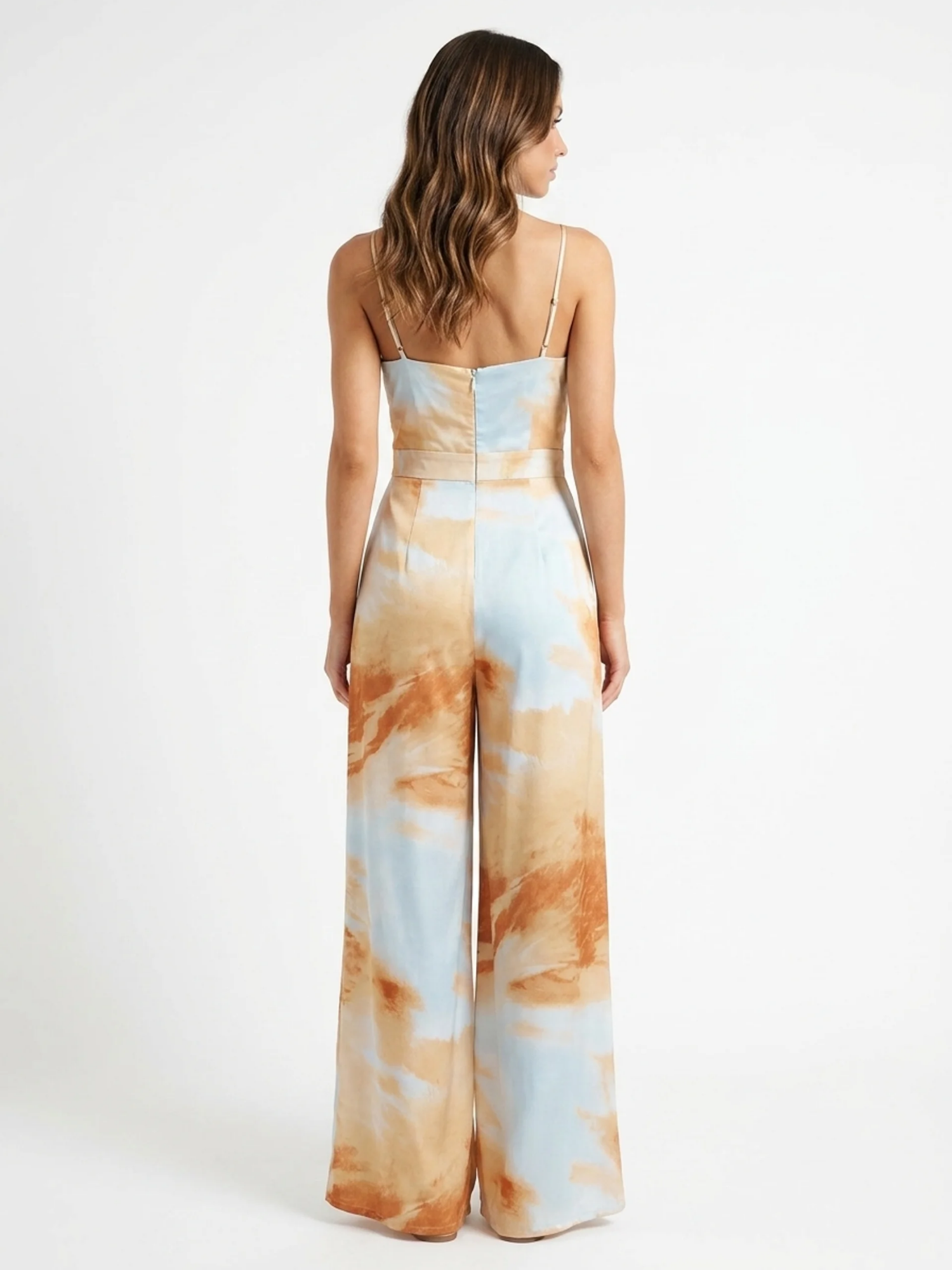 ARABELLA Women's Tie-Dye Print Tie-Front Wide-Leg Jumpsuit