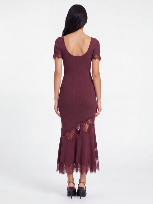 BRIDGET Women's Ribbed Knit Lace-Trim Mermaid Maxi Dress