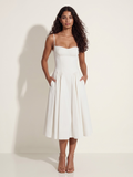 FRANCESCA Women's Sweetheart Bustier Twill Midi Dress with Pockets