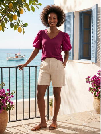 ELOISE Women's High-Rise European Linen Trouser Shorts with Pockets