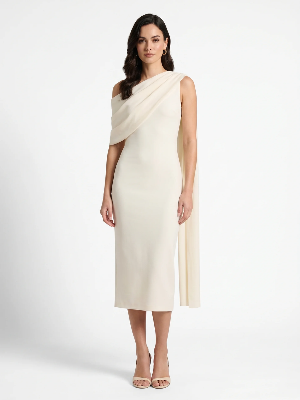 ADDISON Women's Asymmetric-Neck Midi Dress with Sash