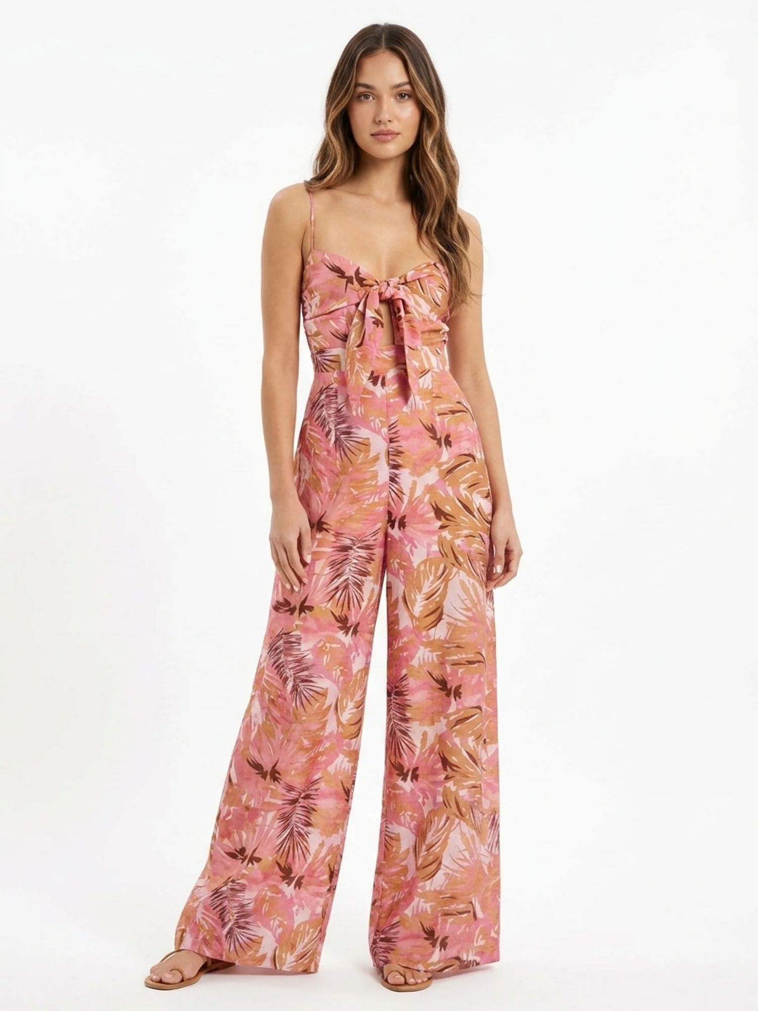 ARABELLA Women's Tie-Dye Print Tie-Front Wide-Leg Jumpsuit