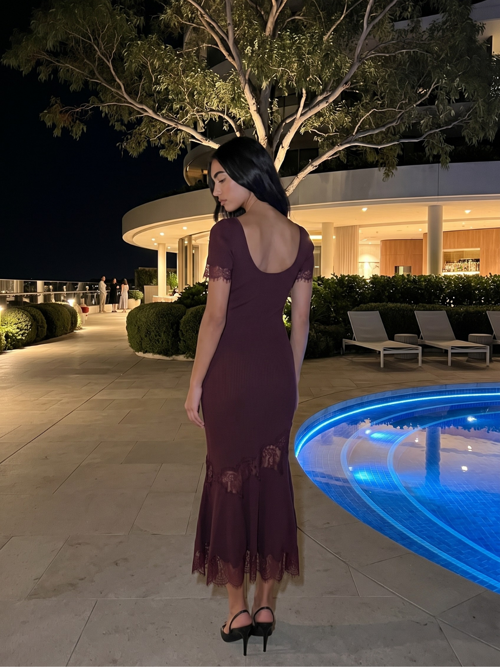 BRIDGET Women's Ribbed Knit Lace-Trim Mermaid Maxi Dress