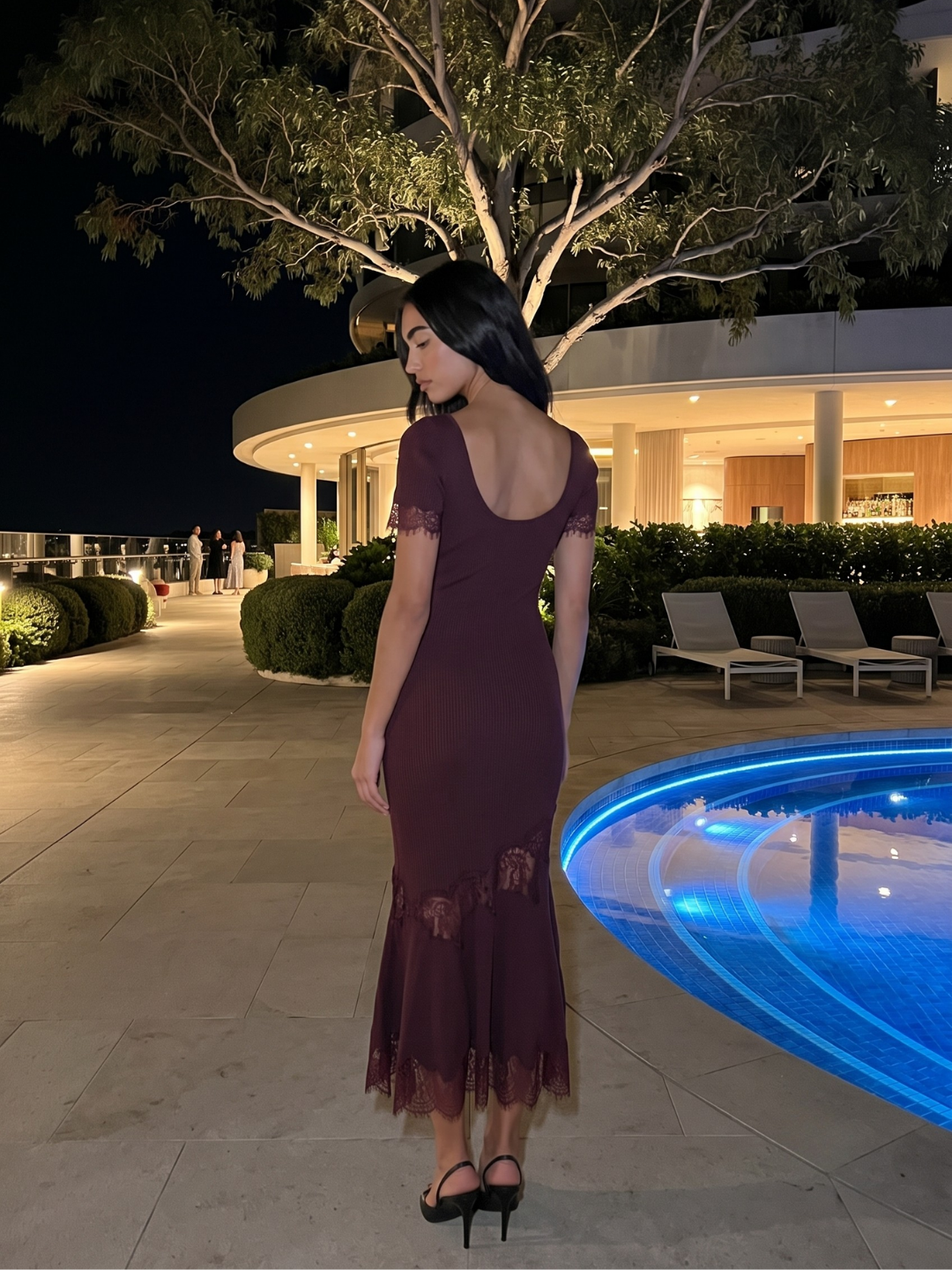 BRIDGET Women's Ribbed Knit Lace-Trim Mermaid Maxi Dress