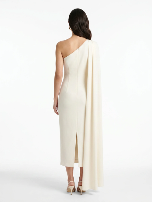 ADDISON Women's Asymmetric-Neck Midi Dress with Sash