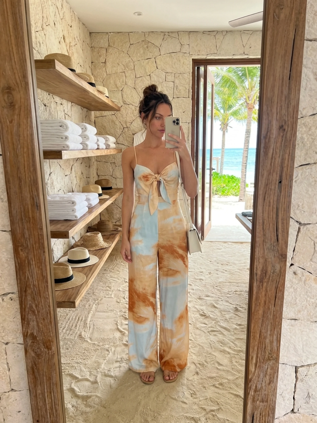 ARABELLA Women's Tie-Dye Print Tie-Front Wide-Leg Jumpsuit