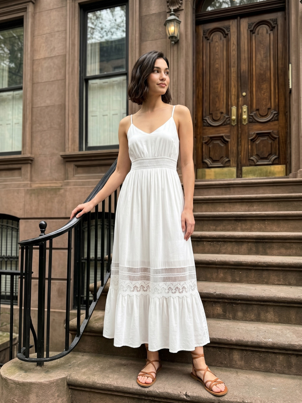 HEATHER Women's V-Neck Lace-Trim Maxi Dress