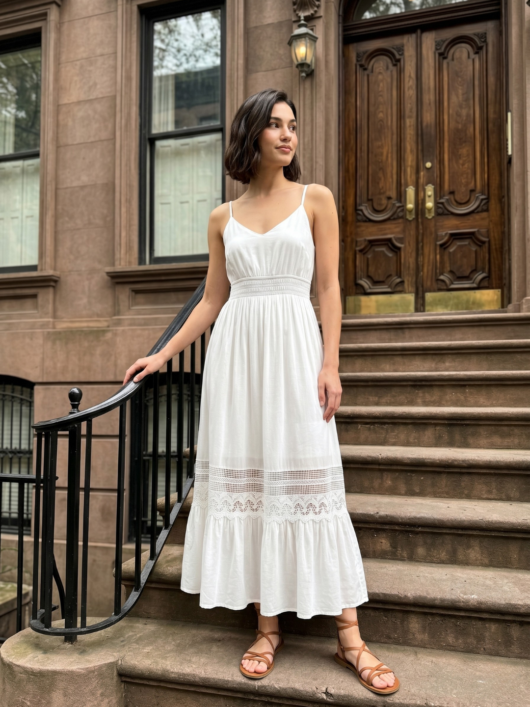 HEATHER Women's V-Neck Lace-Trim Maxi Dress