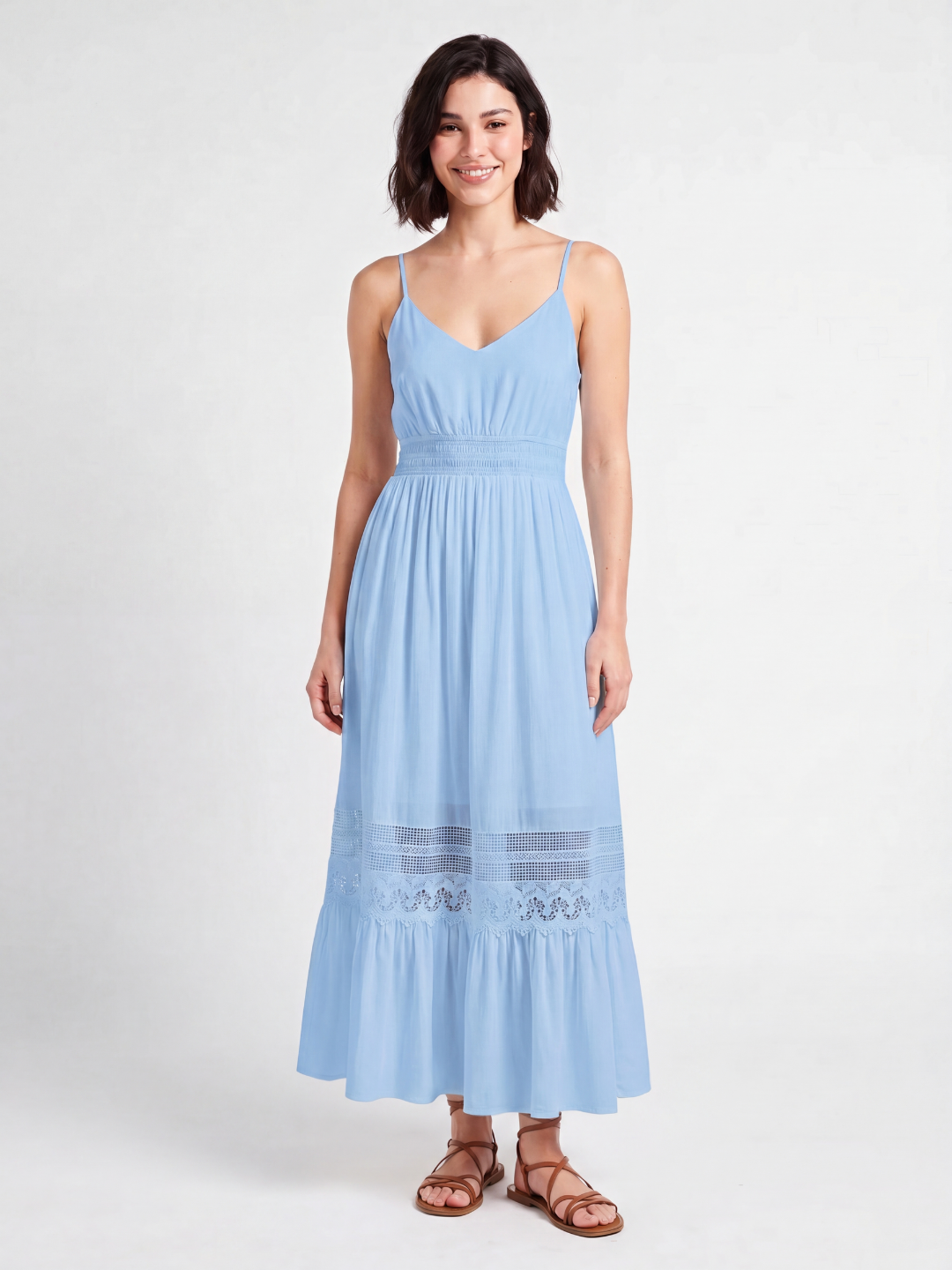 HEATHER Women's V-Neck Lace-Trim Maxi Dress