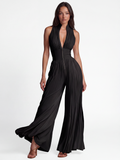 FIONA Women's Pleated Plunge Zip-Front Wide-Leg Jumpsuit