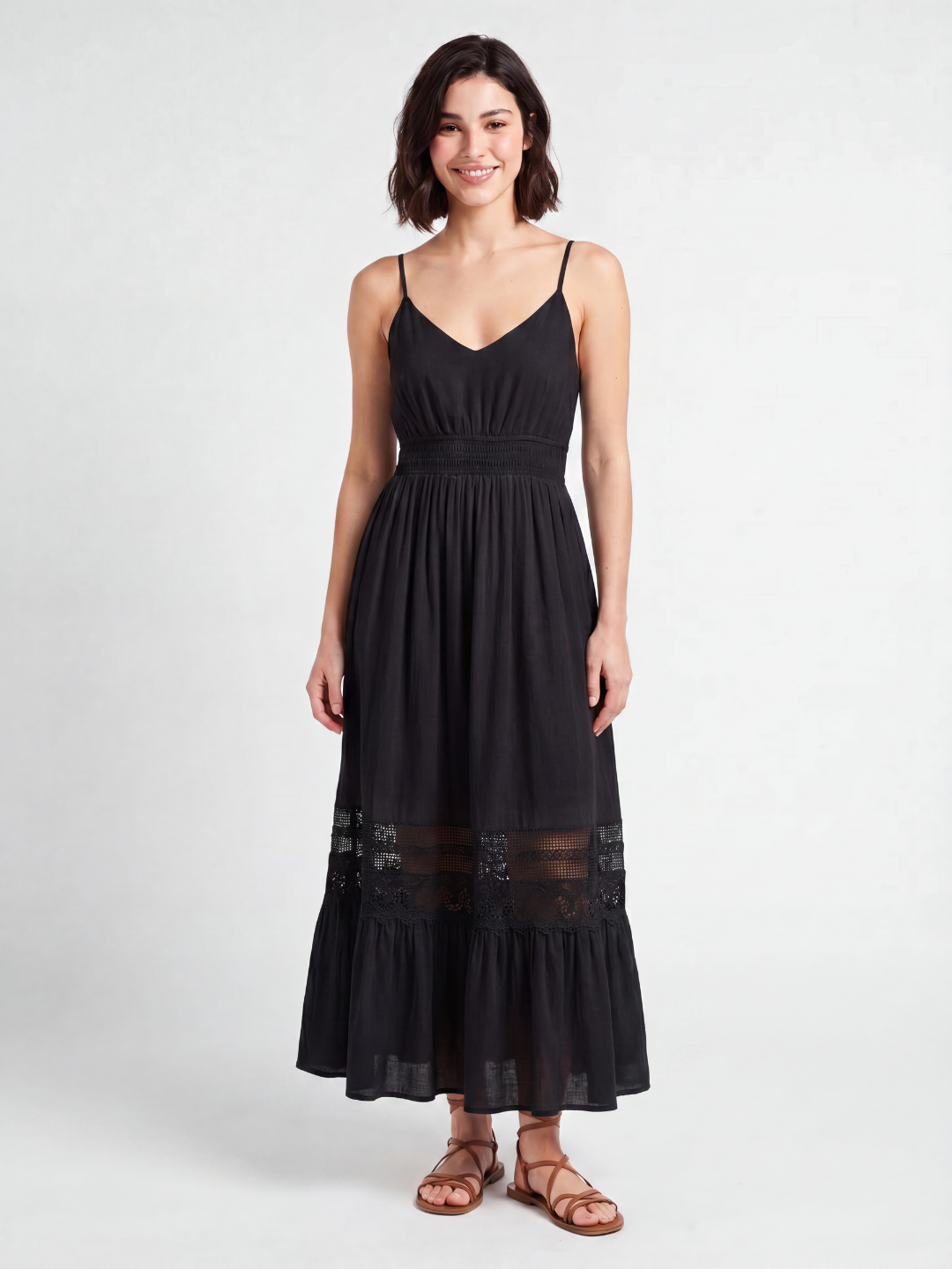 HEATHER Women's V-Neck Lace-Trim Maxi Dress