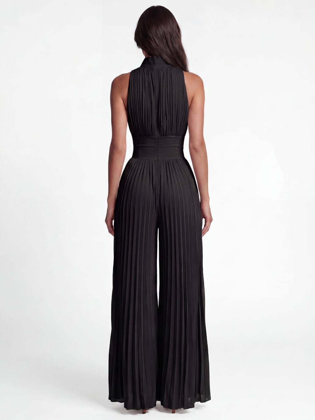 FIONA Women's Pleated Plunge Zip-Front Wide-Leg Jumpsuit