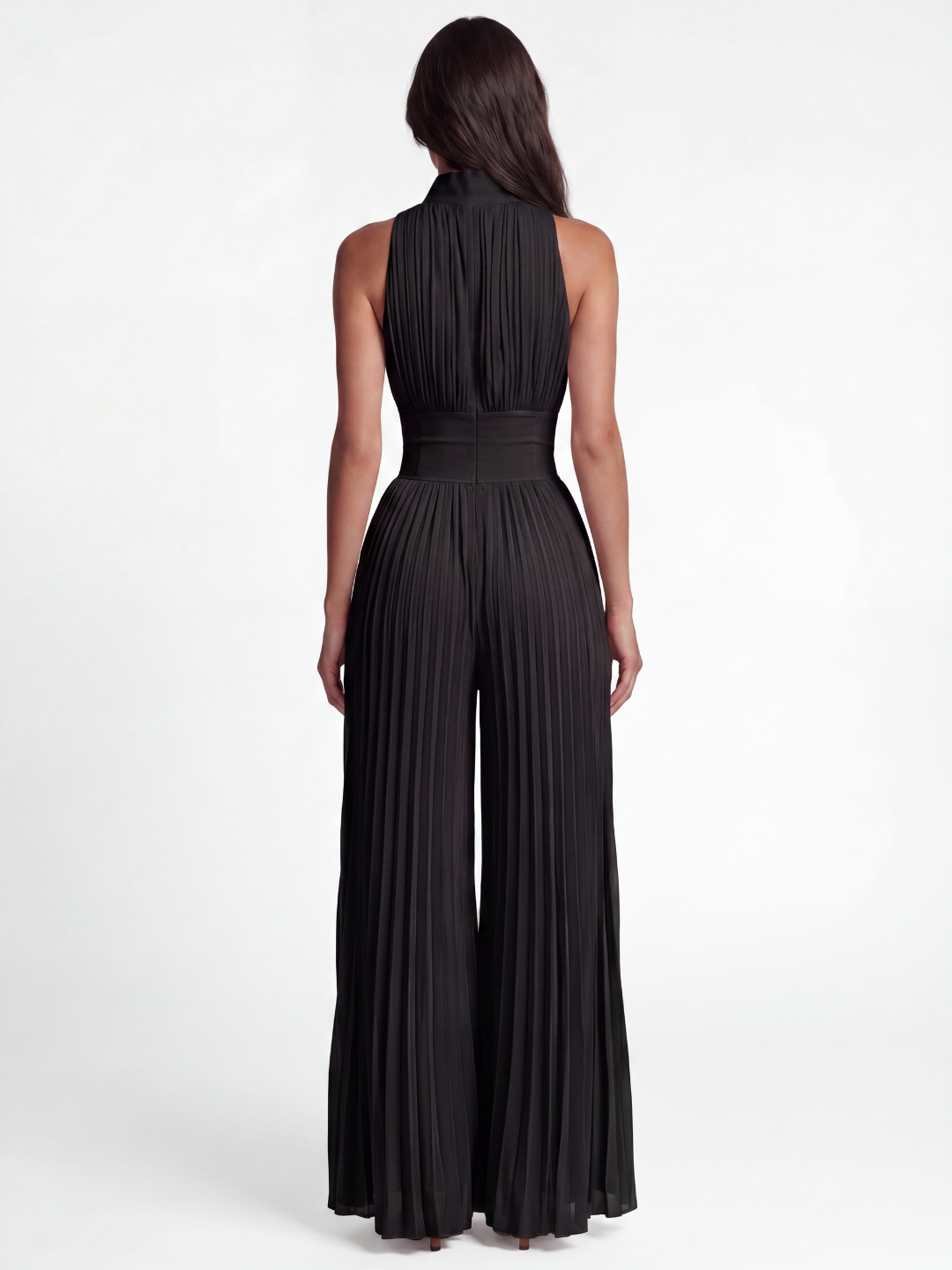 FIONA Women's Pleated Plunge Zip-Front Wide-Leg Jumpsuit