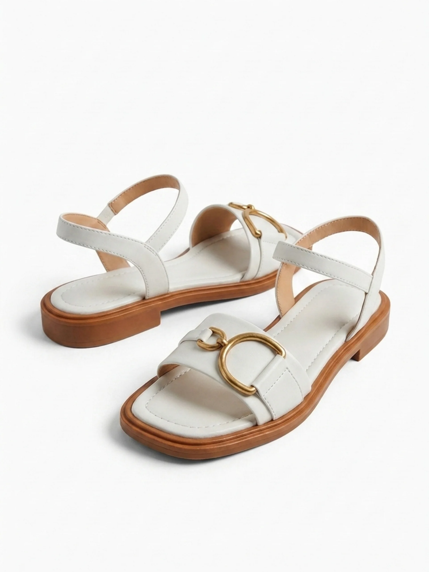 MARGUERITE Women's Leather Buckle Open-Toe Slingback Sandals