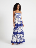 CRYSTAL Women's Square-Neck Tiered Maxi Dress with Tropical Print