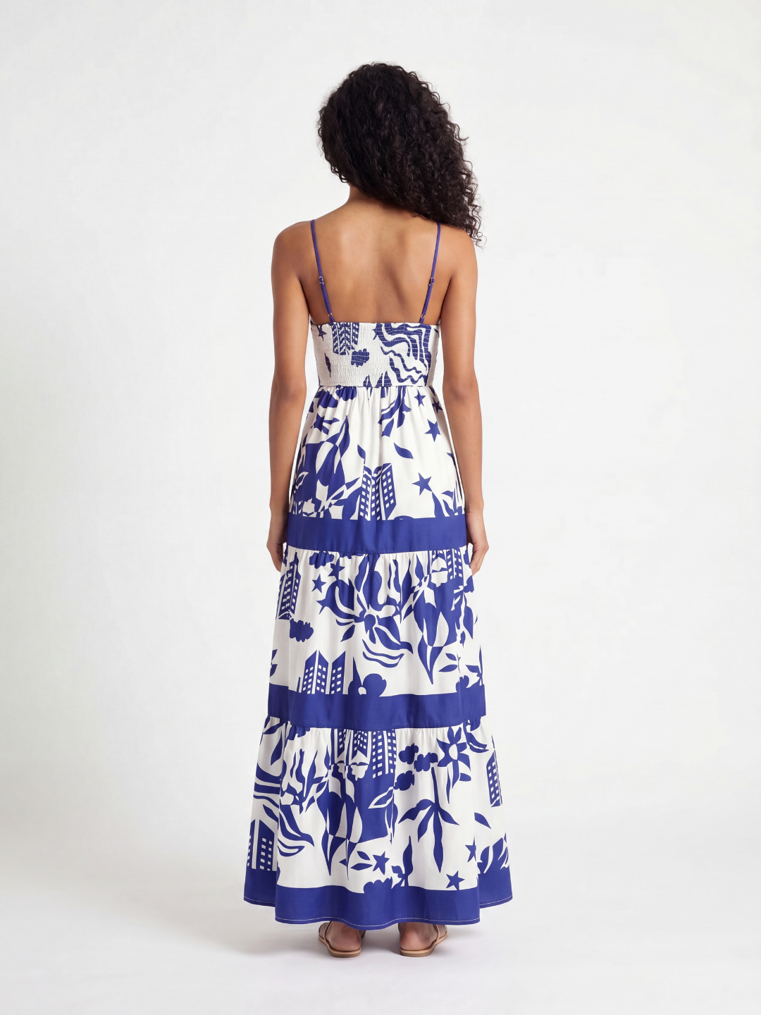 CRYSTAL Women's Square-Neck Tiered Maxi Dress with Tropical Print