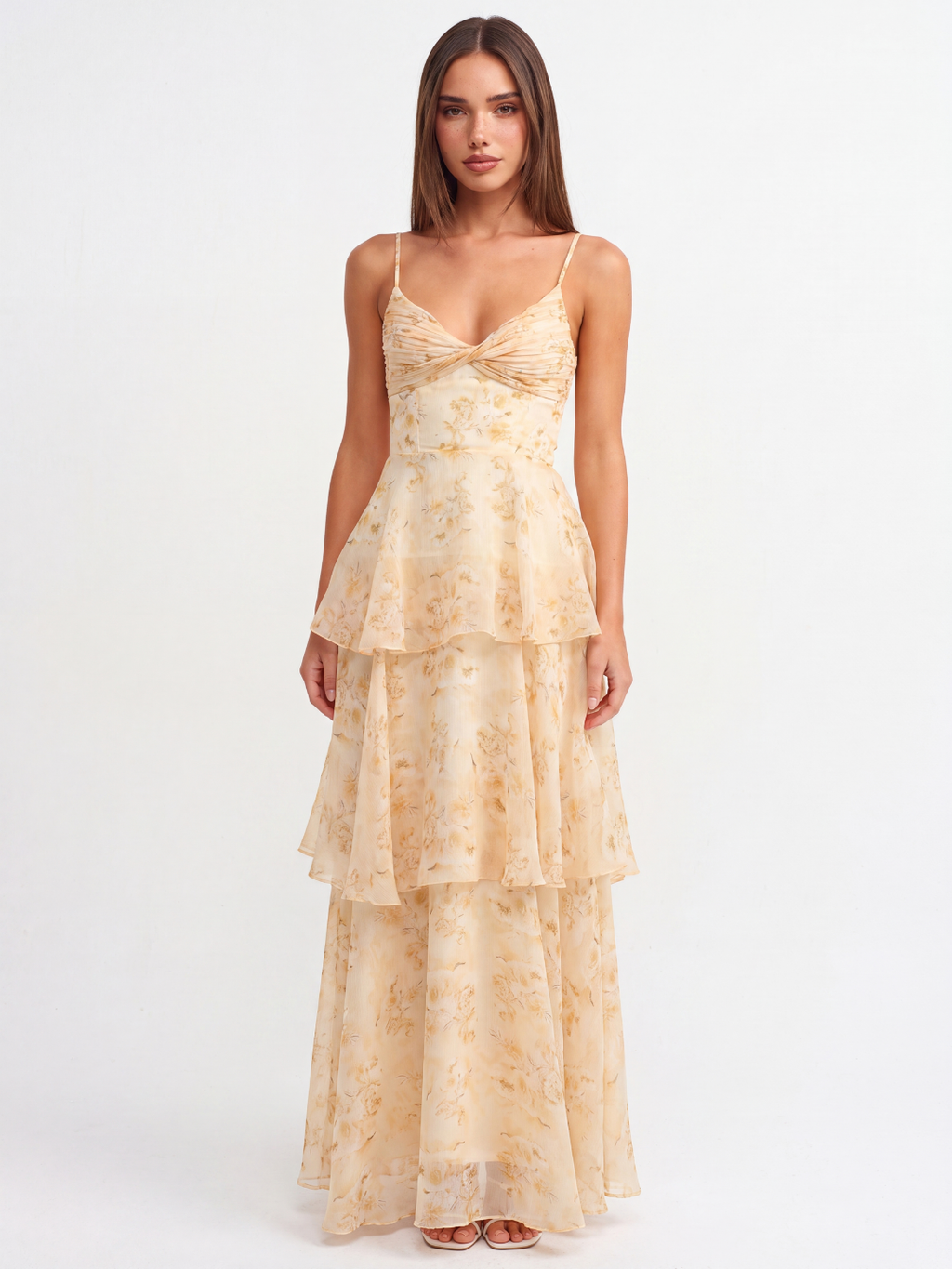 BROOKE Women's Pleated Twist Tiered Maxi Dress with Floral Print