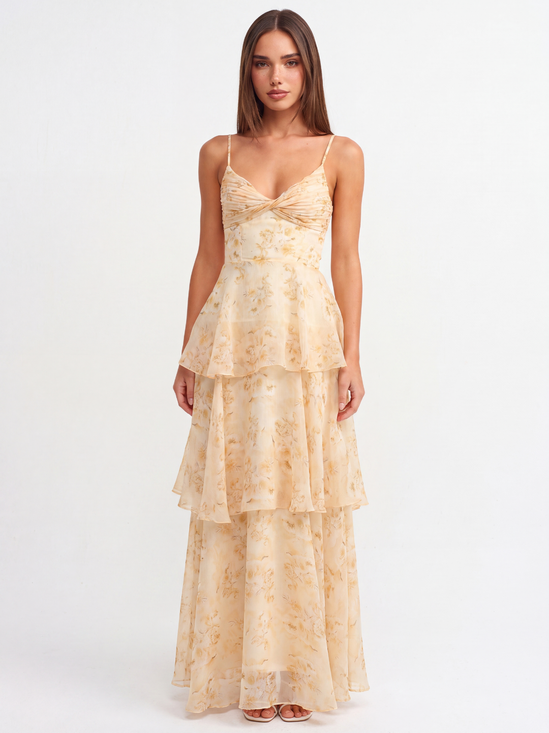 BROOKE Women's Pleated Twist Tiered Maxi Dress with Floral Print